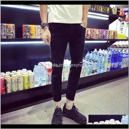 Jeans Kläder Kläder Drop Leverans 2021 Personlig Knähål Ankellängd Koreansk version av Solid Color Slim Pencil Pants Mens Street Cas