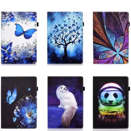 Butterfly Flower Animal Leather Wallet Fodraler för iPad Mini 6 1 2 3 4 5 11 2021 10.2 10.5 Luftluft2 7 8 9 9.7 Pro Print Panda Cat Shocksäker kredit ID-kort Slot Holder Flip Cover