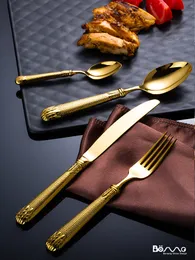Tyska Gilding Gold Dinnerware Bestick Set 304 Stainless Steel Western Steak Knife and Fork Home European Porseware