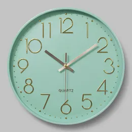 壁時計ミントグリーンノルディッククロックミニマリストの厚い境界線3DウォッチReloj de Pared Homeの装飾