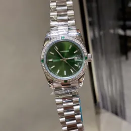 Top Quality Stainless Steel Quartz Wristwatch Women Lady Geometric Gem Diamond Bezel Watches Female Silver Green Dial 31mm