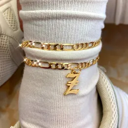 Anklets flatfoosie s-z brev initial armband för kvinnor guldfärg alfabet ankel boho sommarstrand barfota fot smycken gåva