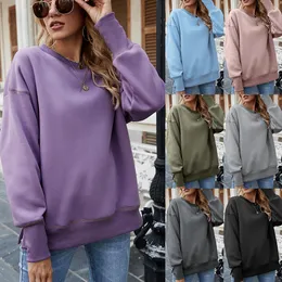 Damen Hoodies Sweatshirts 2021 Frühling und Herbst neuer europäischer amerikanischer Saumschlitz-Fleece-Rundhalspullover plus dicker Samtpullover
