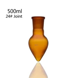 Laboratuvar, 24# eklem ile şekillendirilmiş 500ml kehribar kaynama şişesi armut 3# eklem 3.3 Borosilate cam ısıya dayanıklı döner evaporatör şişesi-