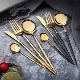 Ze stali nierdzewnej Mirror Złoty Knife Posiłek Spoon Widelec Tea Spoon Flatware Proste Wykwintne Zachodnie Cutlery DHW08