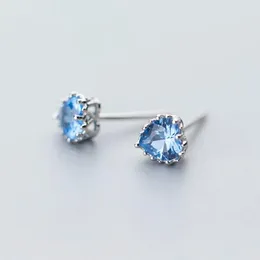 Stud 925 Sterling Silver Romantic Sweet Blue Crystal Love Heart Earrings for Women Girls Jewelry Party Gift E8625