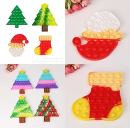New Christmas series fidget toy rainbow macaron tie dye Xmas tree stocking hat push bubble poo-its board game party ornament kids gifts anti anxiety toys H923HR4R