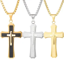 Cross Pendant Tre Lager Halsband Rostfritt Stål Titan Religiösa Kristus Halsband Korta Kedjor Hängsmycke Halsband