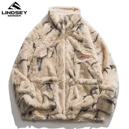 リンジーシーダーメンズフリースフェイクの毛皮の薄いパーカージャケット冬のファッション暖かいコートカジュアルな街路街衣服211104