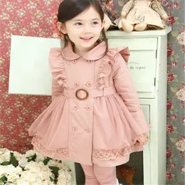 Кружева девушка принцесса двубортная траншея пальто осень зима дети девушка детская верхняя одежда детская одежда размер 100-160