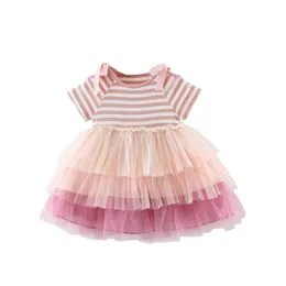 Citgeett Summer Infant Kids Baby Girlsカラフルなストライププリンセスドレスパッチワークレイヤードレスカジュアルスタイルの服Q0716