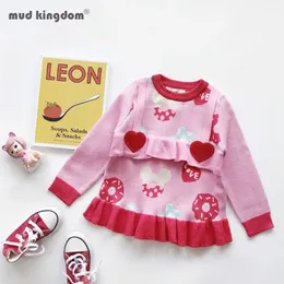 Mudkingdom Jesień Zima Dziewczyny Serce Sweter Dziany Dziecko Dzieci Wzburzyć Cartoon Weatler Moddler Pullover Topy 210615