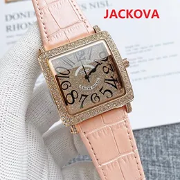 Älskare Kvinnor Mäns Kvadratisk Designer Watch Toppkvalitet Man Läderband Armbandsur Skelett Ring Diamanter Bezel Gummi Rem