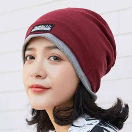 Okkdey kvinnor beanie hatt höst vinter hålla varm ren bomull stickad hatt mode hip-hop beanies unisex casual soft turban caps y21111