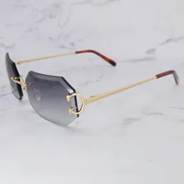 Luxury Designer Sunglasses Rimless Diamond Cut Edge Polygon Sun Glasses Driving Shades Eyewear For Mens Accessories
