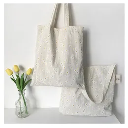 Evening Bags Canvas Shoulder Women Embossed Daisy Design Ladies Floral Handbag Casual Tote Literary Books Bag Shopping For Girls
