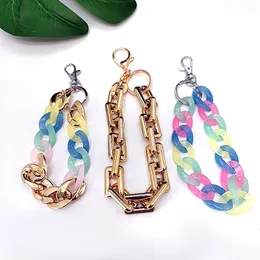 Keychains Long Acrylic Plastic Link Chain Keychain Big Macaron Color Handmade Key Ring For Girsl Gifts Handbag Charms