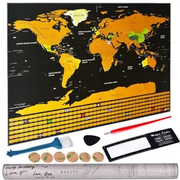 Deluxe Apagar o mapa de viagem do mundo Scratch off para sala de escritório em casa decoração adesivos de parede 211025