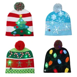 Led Christmas Hat Sweater Knitted Beanie Christmas Light Up Stickad Hat Julklapp till barn Xmas 2022 Nyår Dekorationer Y1118