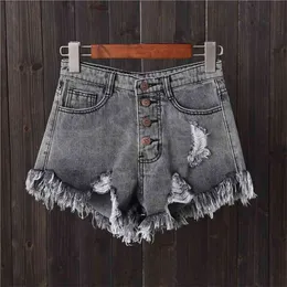 Старинные разорванные отверстия бахрома 5 цветов джинсовые шорты женщины случайные корейские джинсы летняя девушка 210719