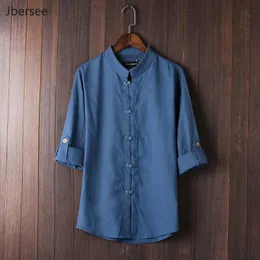 Jberee китайский стиль Disc Buckle Tang рубашка в середине рукава мужчина винтаж Большой размер