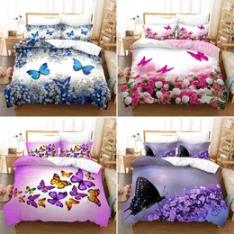 Zestawy pościelowe 3D Drukowane motyl z kwiatowymi kwiatami Duvet Cover Pillow Set Bedclothes Bed Linen Comforter