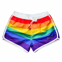 Rainbow Swimwear Beach Shorts Men Swimming Trunks Sexy Gay Boxer Briefs Swimsuit Surf Board Bathing Underwear DM Desmiit 220114