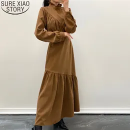 Vintage Maxi für Frauen Gefaltetes Langes Kleid Koreanische Unregelmäßige Rüschen Hohe Taille Bandage Kleider Vestido Feminino 12802 210417