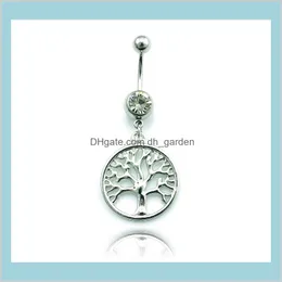 Bell Rings Fashion Belly Button Ring Stainless Steel Barbell Dangle Tree Of Live Charms Navel Body Piercing Jewelry Drop Delivery 2021