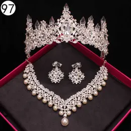 Bröllopsmycken Set Halsband och örhängen Crystal Crown Diademe Mariage Braut Krone Tillbehör Capelli Sposa Coroas Para Noiva H1022