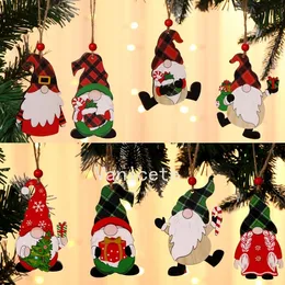 Christmas Decorations wooden Pendant House Car Christmas Tree Faceless Old Man Rudolph Pattern Pendant Indoor T2I52472