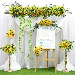 Ghirlande di fiori decorativi Girasole personalizzato Giallo Disposizione di fiori artificiali Ghirlanda Centrotavola Sfondo di nozze Decor Party Co