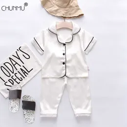 Children's Pajamas Set Summer Baby Boy Girl Clothes Solid Ice Silk Sleepwear Set Kids T-shirt + Pants Toddler Clothing Sets X0902