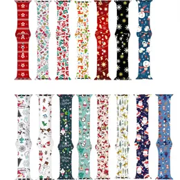 Christmas Silicone Apple Watch Band Straps para iwatch 4/5/6/7/8/se/Ultra Brand Bracelets 38mm 40mm 41mm 42mm 44mm 45mm DHL 32 cores