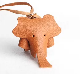 Handmade Genuine Leather Cute Funny Lucky Elephant Cow Horse Keychain Pendant Animal Key Chain For Men Women Bag Charm Girls G1019