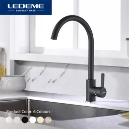 LEDEME Küchenarmatur, Schwarzer Messing-Wasserhahn für die Küche, Einhebelmischer und Kaltmischer, 360-Grad-Drehmischer, Küchenspüle, Wasserhahn L4299 211108