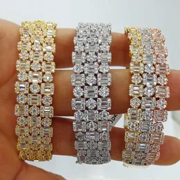 Godki musujące Bling 3ROW Baguette Bransoletka Bangle dla Kobiet Wedding Party Cyrkon Crystal Engagement Dubai Bridal Biżuteria Gifts Q0720