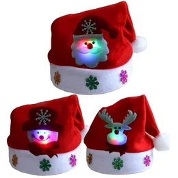 LED jul hattar ljus upp mössa Santa Claus hatt snögubbe älg xmas hatt för vuxen barn nytt år festliga semester parti leveranser