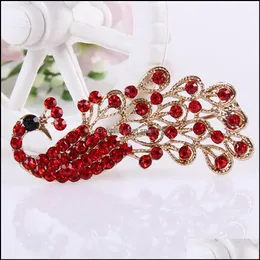 دبابيس دبابيس المجوهرات أزياء النساء اللامع fl rhinestone hollow peacock brooch pin drop drop drop ng27m