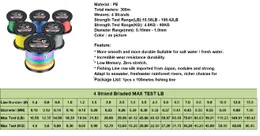 4 300m/328yds 낚시 가닥 초저 강한 브레이드 PE 라인 작은 직경 제로 메모리 및 확장 된 다중 색상 단색 10.58 lb ~ 198.42lb