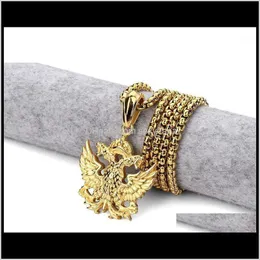 Halsband hängar juvelkryftiga hopp smycken män dubbel örnhänge halsband rostfritt stål guldfärg män och kvinnor street dans jude