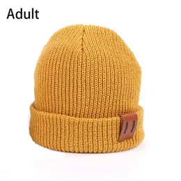 Baby knit hattar för pojkar flickor höst vinter beanie stickas barn hattar förälder-barn hattar nyfödda med läder etikett y21111