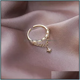 Band Ringar Smycken Koreansk Utsökt Tassel Chain Star Ring Mode Temperament Dubbel Öppning Elegant Dam Fabrikspris Expert Design Qua