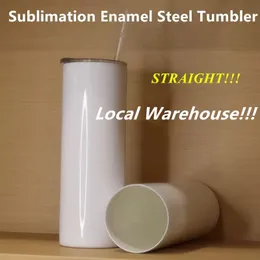 Local Warehouse! Blank sublimering emalj stål tumbler 20oz raka tumbler raka koppar rostfritt stål smal isolerad tumbler öl kaffe mugg usa warehouse