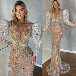 2022 плюс размер арабский ASO EBI роскошные блестящие русалки свадебное платье из бисера кристаллы кружевные свадебные платья платья ZJ462