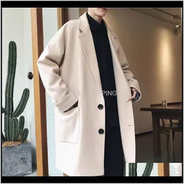 Men'S Trench Coats Apparel Men Winter Woolen Coat Fashion Solid Korean Couple Joker Windbreaker Oversize Casual Long Jacke 7Xgj5
