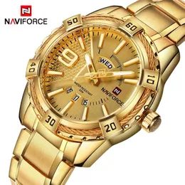 Luksusowa marka Naviforce męskie zegarki Moda Mężczyzna Złoty Wodoodporny Zegarek Mężczyźni Ze Stali Nierdzewnej Kwarcowy Zegar Relogio Masculino 210517