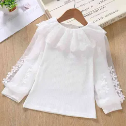 Gooporson Fall Kids Clothes Fashion Little Girls Costume Lace Collar Flower Embroidery Long Sleeve Shirt Cute Children Tops 210508