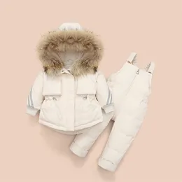 Zima Dzieci Odzież Zestawy Snow Suit Kurtki + Kombinezon 2 sztuk Zestaw Baby Boy Girls Duck Down Płaszcze Toddler Girl Odzież 210916