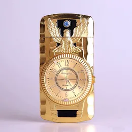 New Butane Jet Lighter Clock Torch Turbo Lighter Men Gold Watch Quartz Compact Butane Chateette Cigar Straight Fire Lighter No Gas